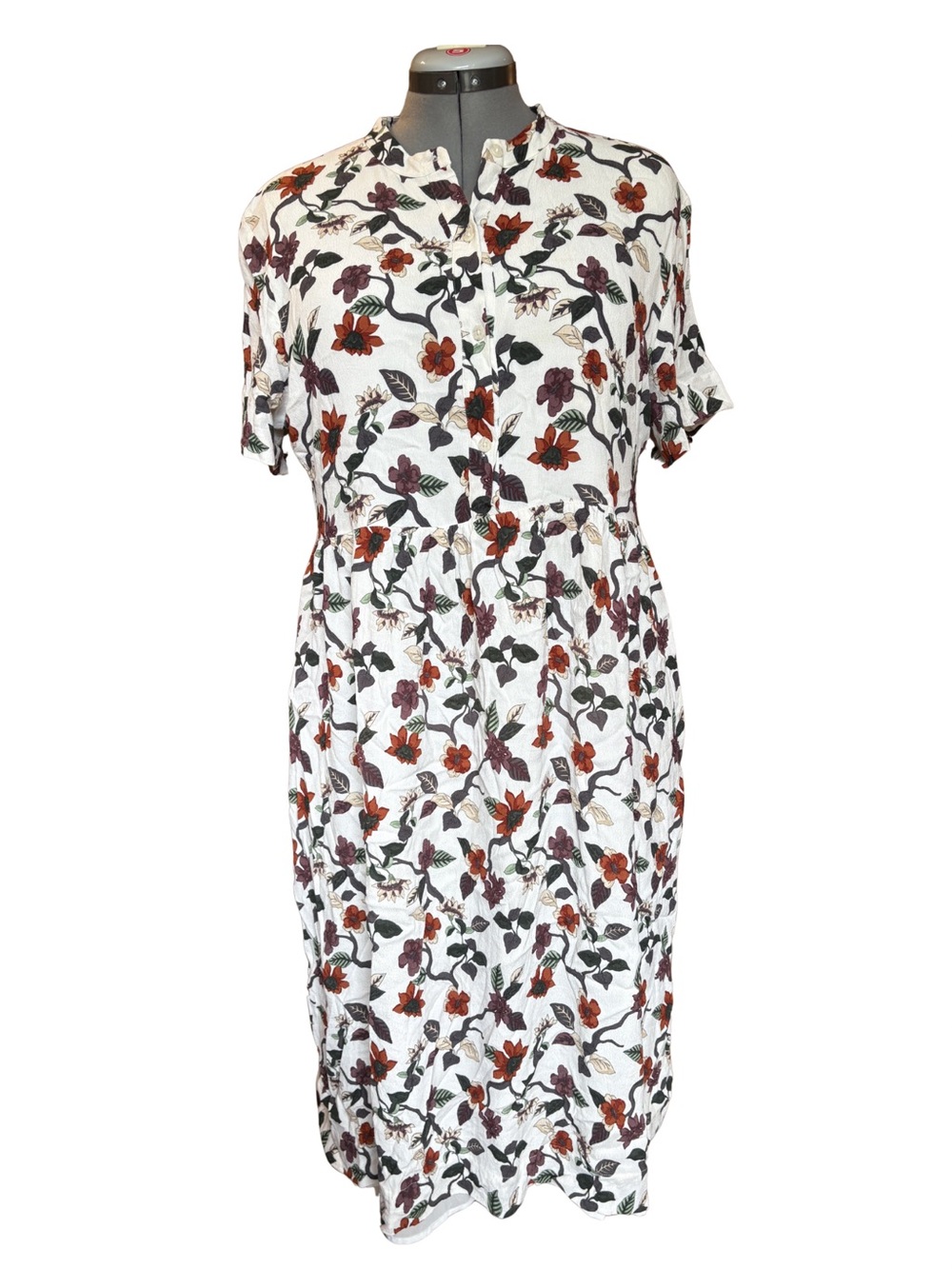 FRANK AND OAK- Floral White Short-Sleeve Midi Dress